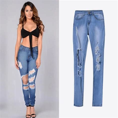 Trendy High Waist Stretchy Skinny Jeans Sexy Vintage Ripped Hole Jeans
