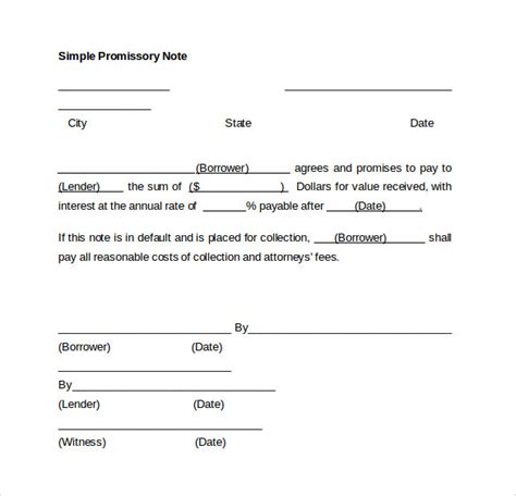 Free Printable Promissory Note Template