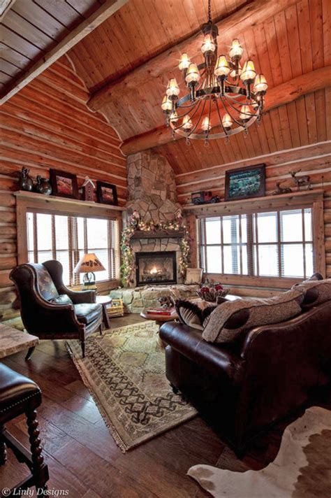 Log Cabin Living Room Traditional Living Room Chicago By Linly