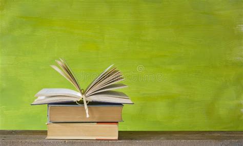Open Book On Green Background Free Copy Space Stock Image Image Of