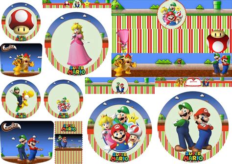 Fiesta De Super Mario Bros Toppers Y Etiquetas Para Candy Bar Para
