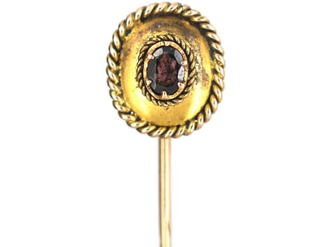Victorian 15ct Gold Tie Pin Set With A Garnet 838n The Antique