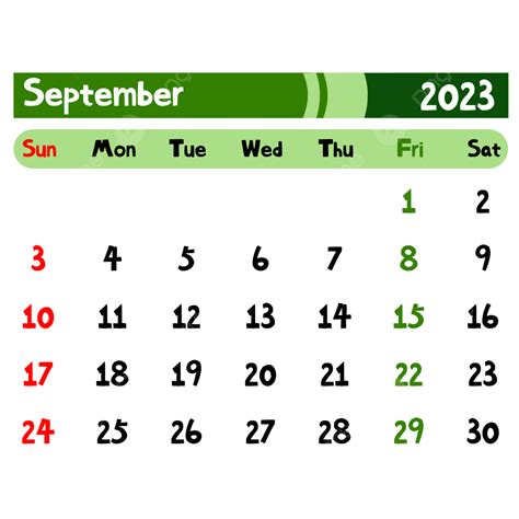 September Calendar Vector Png Images 2023 Calendar Green September