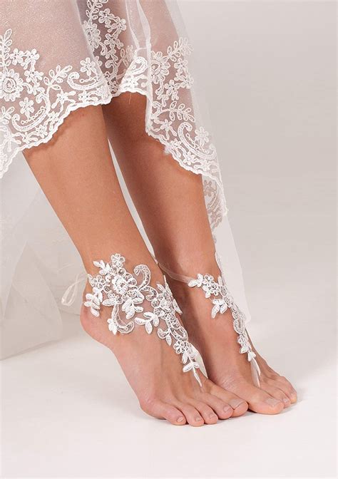 Lace Sequins Barefoot Sandals Bridal Accessory Nude Shoes
