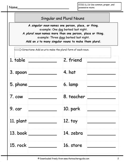 Plural Nouns First Grade Worksheet