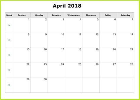 Free Printable April 2018 Blank Calendar Free Printables Printables