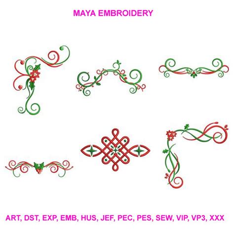 Machine Embroidery Designs Christmas Flower Border Bundle Swirly