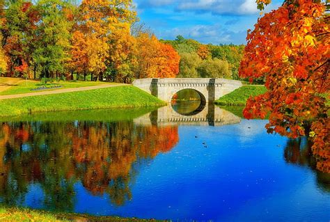 橋、 橋、 地球、 秋、 紅葉、 湖、 自然、 公園、 池、 反射、 ツリー、 Hdデスクトップの壁紙 Wallpaperbetter