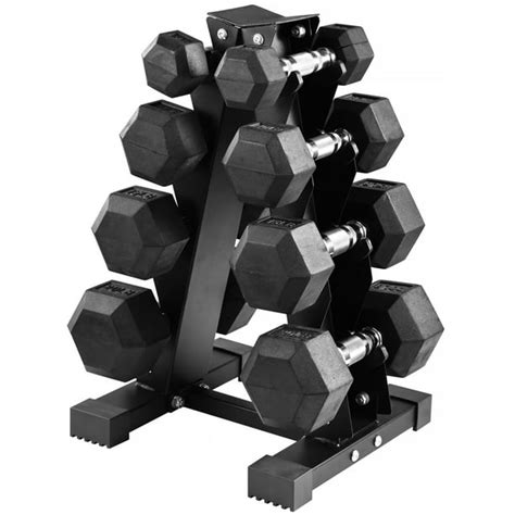 Balancefrom 100lb Rubber Coated Hex Dumbbell Weight Set With A Frame Rack 5 20 Lbs Pairs