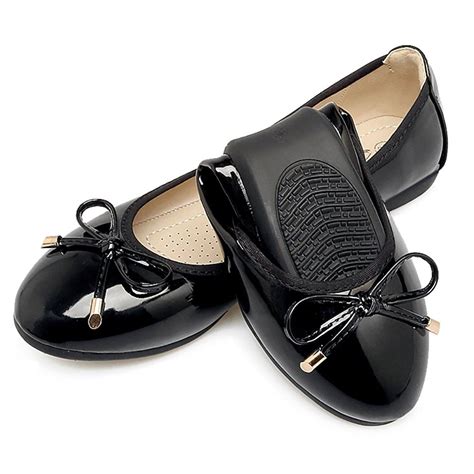 Womens Foldable Bow Slip On Ballet Flats Dress Shoes Black