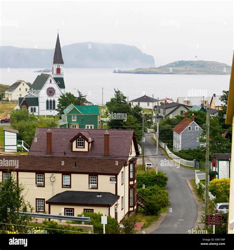 houses and a church in a quaint atlantic coast town trinity newfoundland and labrador canada