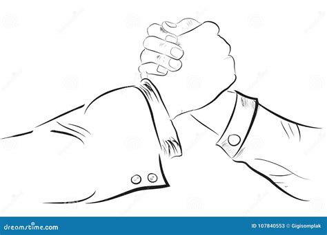 Sketch Two Man Hand Shaking Isolated On White Stock Illustration