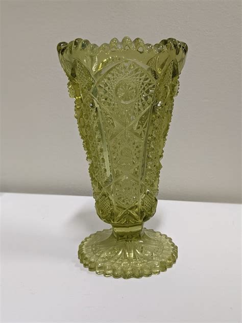 Pressed Glass Footed Vase Made By The Imperial Glass Company Etsy