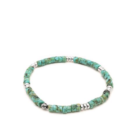 Nialaya Mens Wristband With Turquoise Heishi Beads And Silver