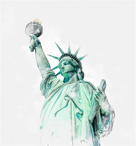 Watercolor Painting Illustration Of Statue Of Liberty Stock