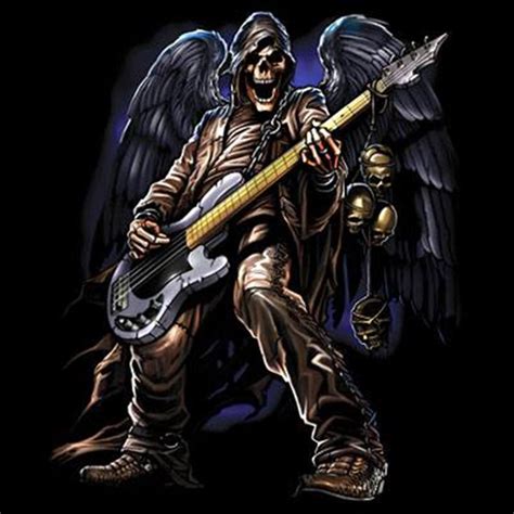 Skeleton Playing Guitar Long Sleeve T Shirt Grim Reaper Skull Angel