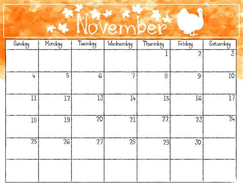 Calendar Blank November Calendar Printable Free