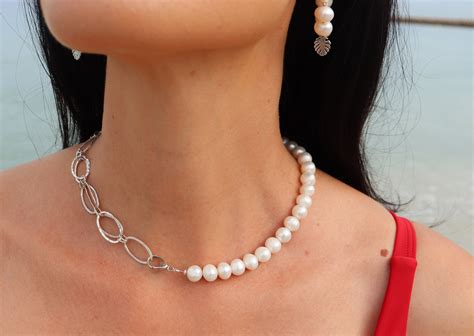 Pearl Chain Necklace Sterling Silver Etsy