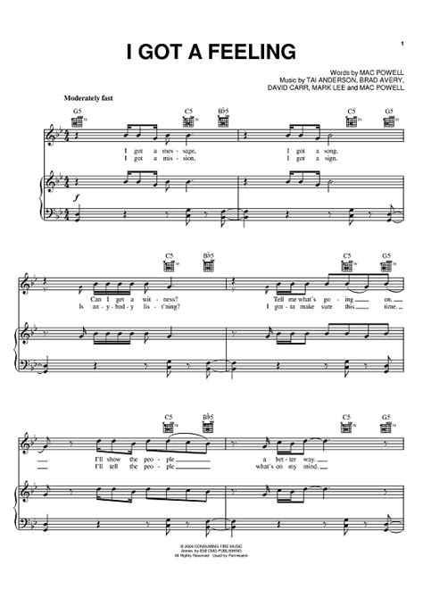 I Got A Feeling Sheet Music By Third Day For Pianovocalchords