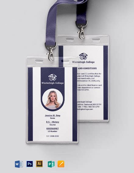 Sample Student Id Card Template Illustrator Word Apple Pages Psd