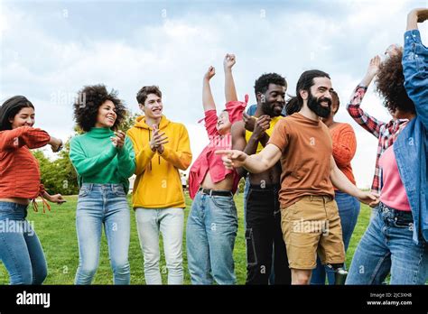 Diverse Friends Having Fun Dancing Together Outdoor Diversity And