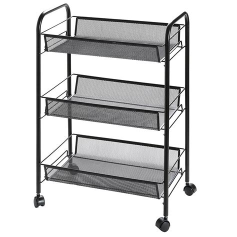 Utility Cart, 3-Tier Rolling Cart Steel Wire Basket Kitchen Storage