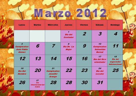 Juan Pablo Morales Toro Calendario Y Fechas Especiales Marzo 2012