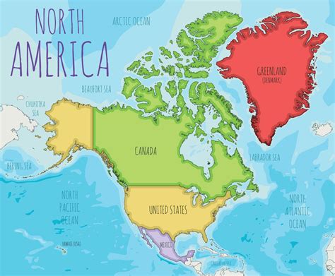 Political North America Map Vector Illustration With Different Colors