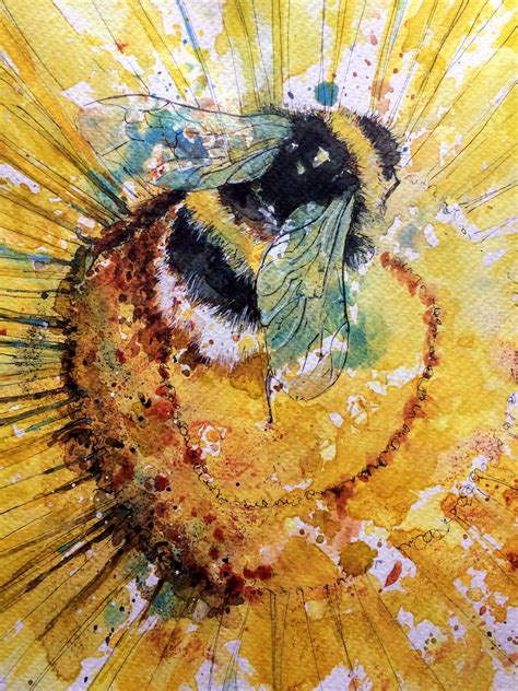 Watercolour Bee Painting Bee Painting Beehive Art Honey Art