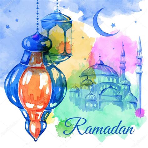 Ramadan Kareem Watercolor Illustration — Stock Vector © Zabavinaula