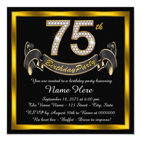 Gold Diamond 75th Birthday Party Invitation