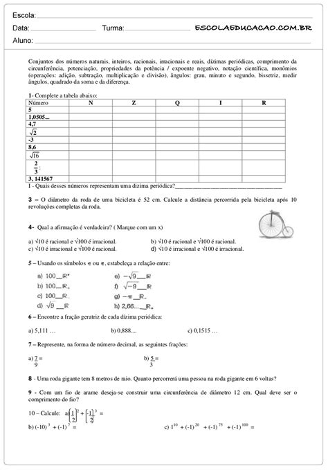 Atividade De Matematica 8 Ano