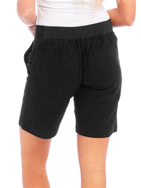 Womens Linen Shorts Elastic Waist New Ladies Short Size 10 12 14 16 18 Ebay