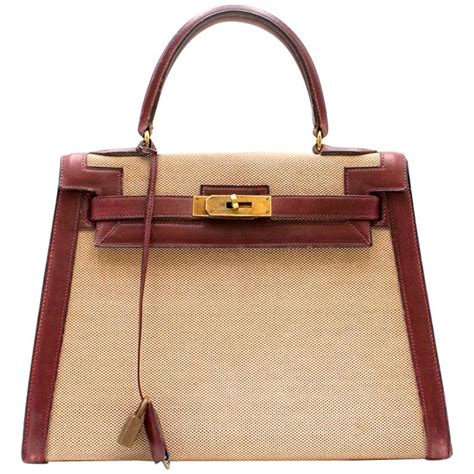 Hermes Box Leather And Canvas 28cm Vintage Kelly Retourne Bag For Sale