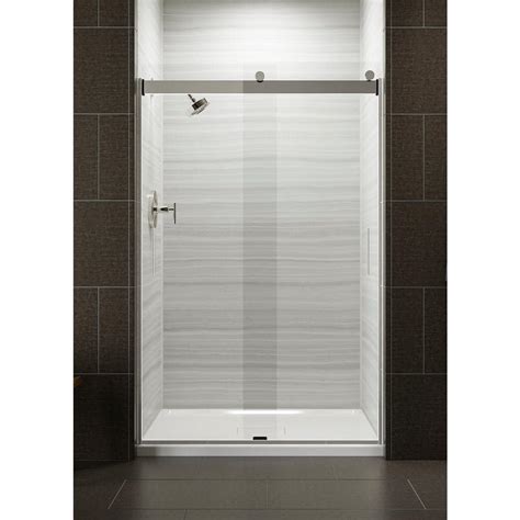kohler levity 47 625 in w x 74 in h frameless sliding shower door in silver with blade handles