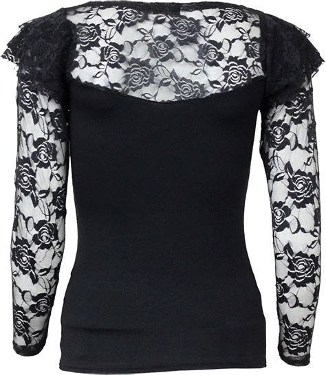 Gothic Elegance Womens Lace Layered Long Sleeve Top Black M At