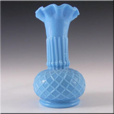 French Victorian Vintage Blue Milk Glass Diamond Vase Milk Glass Decor Milk Glass
