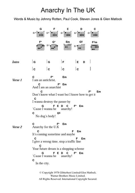 Anarchy In The Uk By The Sex Pistols Guitar Chords Lyrics Guitar Free