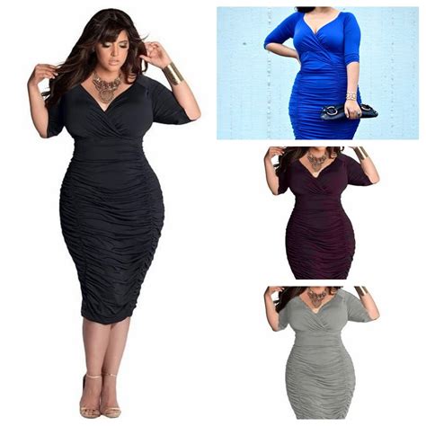 Hot Sell Plus Size Women Sexy Dress Deep V Bodycon Girl Fat
