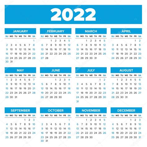 Calendario Simple De 2022 Años Vector Gráfico Vectorial © 123sasha