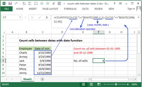 Excel Count Count Number Of Cells Between Two Dates W3resource