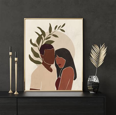 Abstract Romantic Couple Art Prints Minimalist Boho Botanical Etsy