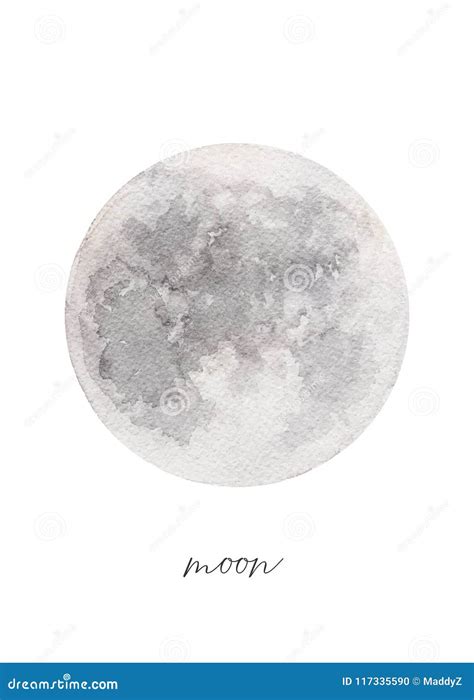 Watercolor Texture Of The Full Moon Hand Painted Vector Illustration