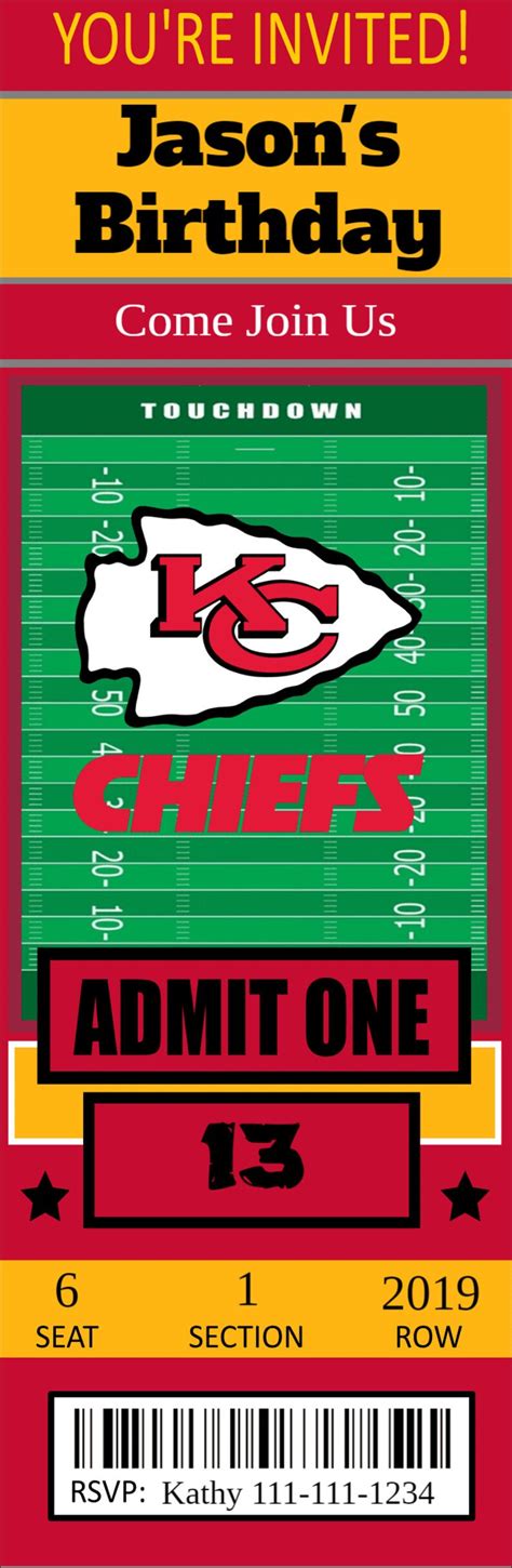 Kansas City Chiefs Custom 2x6 Ticket Invitation Editable Etsy
