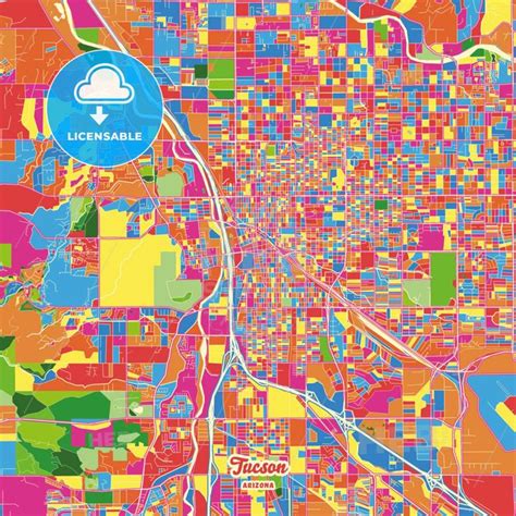 Tucson Arizona United States City Map With Crazy Colors Between Red