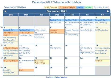 December 2021 Holiday Calendar United States Map