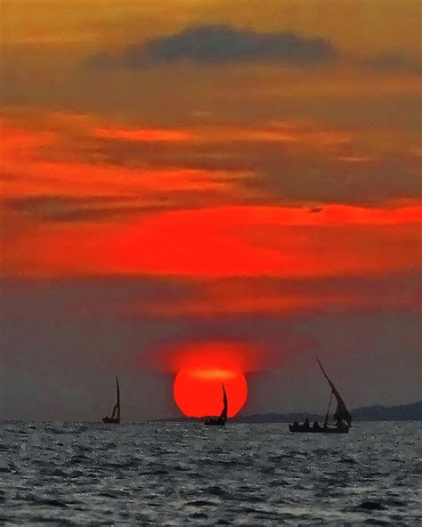 Bright Orange Sunset Over Sea By David Schweitzer