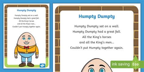Nursery Rhymes Humpty Dumpty Nursery Rhyme Display Poster
