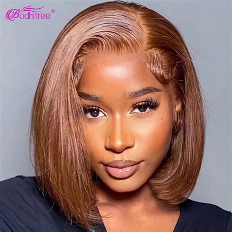 Straight Short Bob Wig Chocolate Brown Lace Front Wig Transparent Bone
