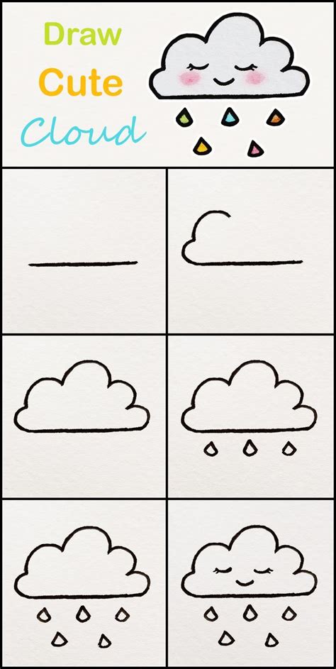 Learn to draw step by step, easy and fun! Drawing Ideas;Learn how to draw a cute cloud step by step ♥ very simple tutorial #cloud #dra ...